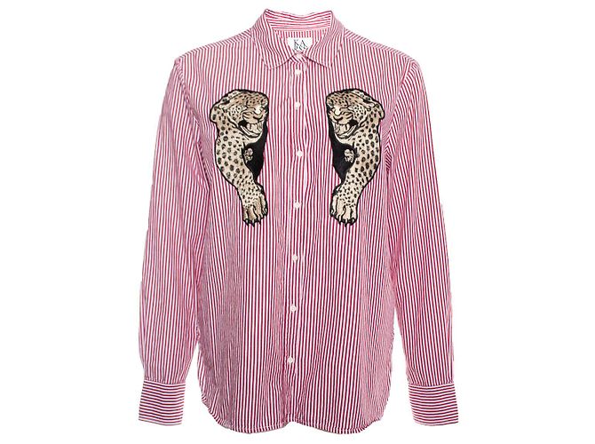ZOE KARSSEN, camicia a righe con pantere Rosso