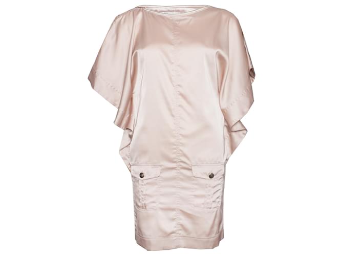 Autre Marque Luxusmüll, Nudefarbenes glänzendes Kleid in Größe S mit kurzen offenen Ärmeln. Pink Baumwolle Polyester  ref.1002116