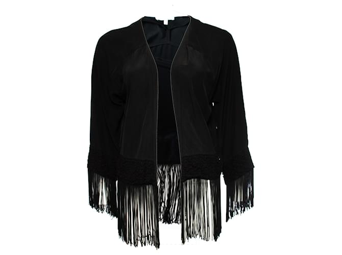 Autre Marque Les Petites…, black semi-transparent silk jacket with fringes in size S.  ref.1002122