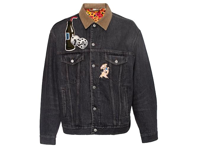 gucci, Grey denim jacket with banana patch Cotton  ref.1002144