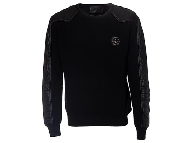Philipp Plein, black knitted sweater with padded sleeves  ref.1002149