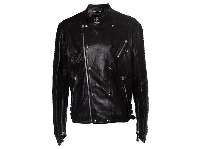 Philipp Plein, Leather zip biker jacket Black