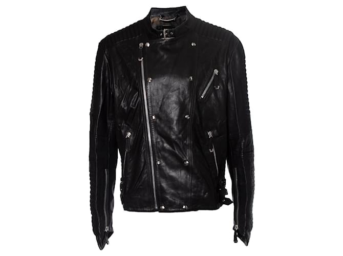 Philipp Plein, Leather zip biker jacket Black  ref.1002153