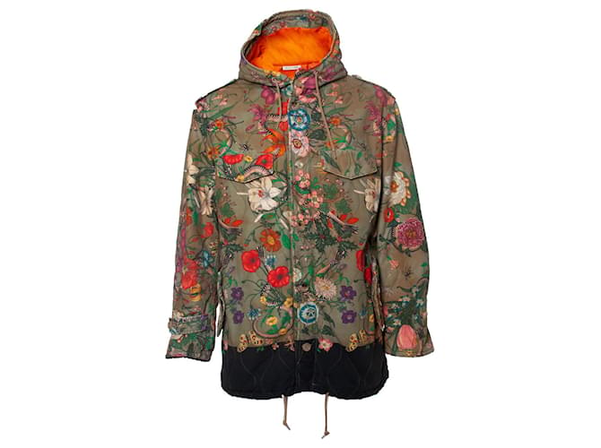 gucci, Flora snake print quilted parka Green Cotton  ref.1002156