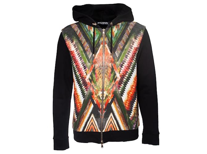 Balmain, Hooded zip up jacket with graphical print Multiple colors Cotton  ref.1002157
