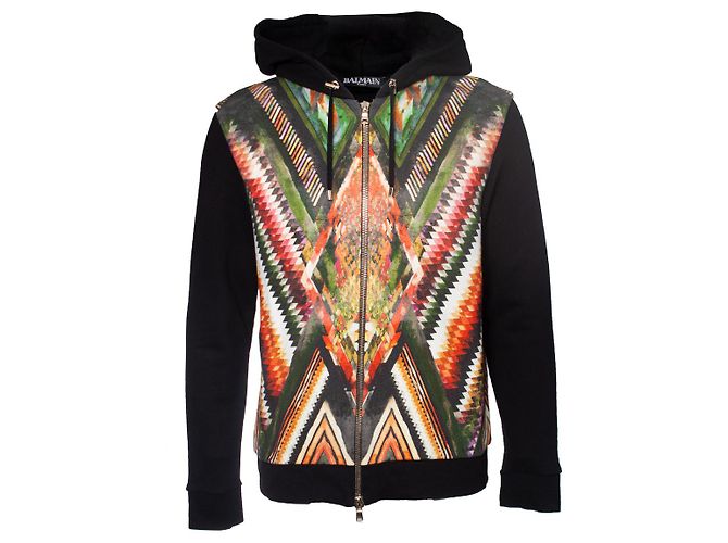balmain, Giacca con zip e cappuccio con stampa grafica Multicolore