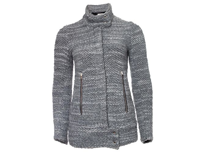 IRO, Gestrickte Woll-Bikerjacke in Grau