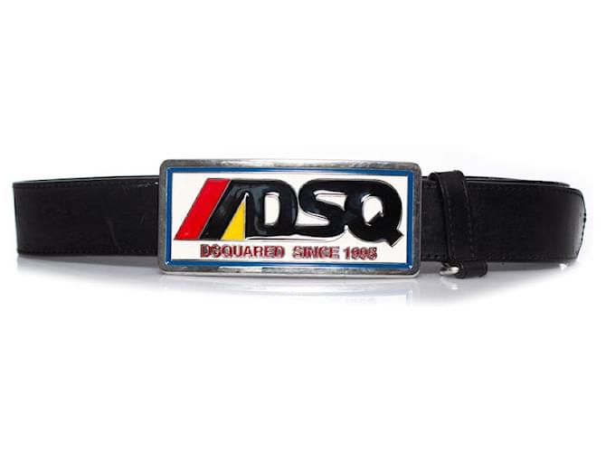 Dsquared2, Metal plate buckle belt Black Leather  ref.1002170