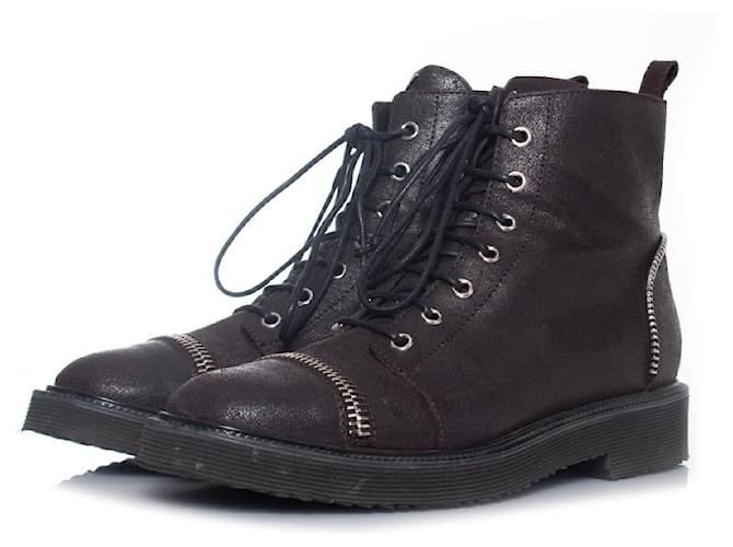 Giuseppe Zanotti, Zipper lace up biker boots Brown Leather  ref.1002179