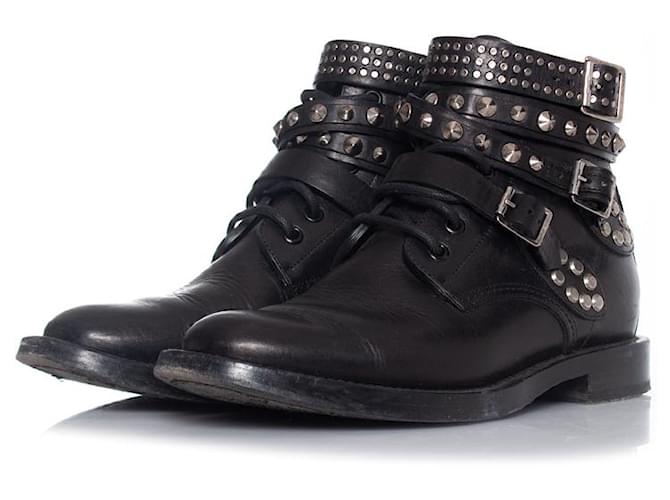 SAINT LAURENT, Military ankle boots Black Leather  ref.1002194
