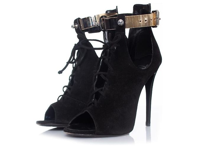 Giuseppe Zanotti x Anja Rubik, Black suede gladiator sandal