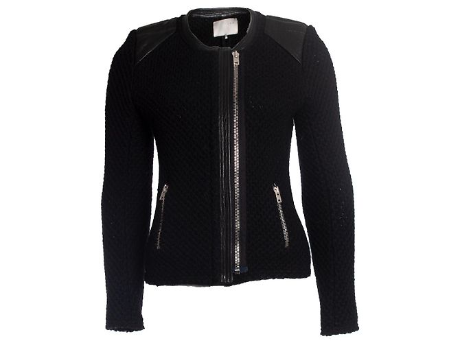 IRO, Offen gewebte Natascha-Bikerjacke Schwarz