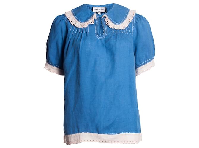 Paul & Joe, chemise en lin à volants Bleu  ref.1002226