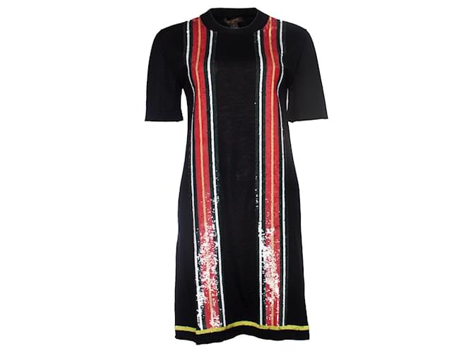 Louis Vuitton, striped dress with sequins Black Wool  ref.1002248