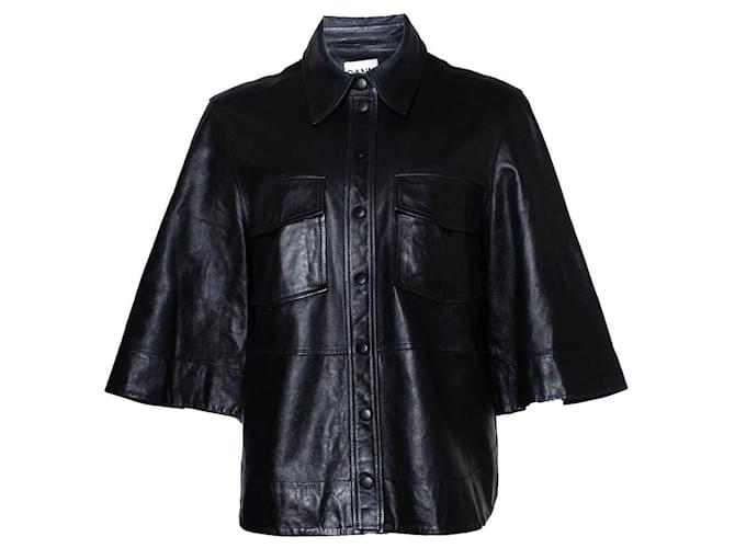 GANNI, chemise à manches courtes en cuir Noir  ref.1002258