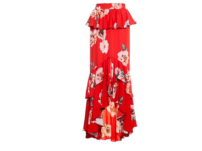 Autre Marque MISA, Falda Lucia con estampado de amapolas. Roja