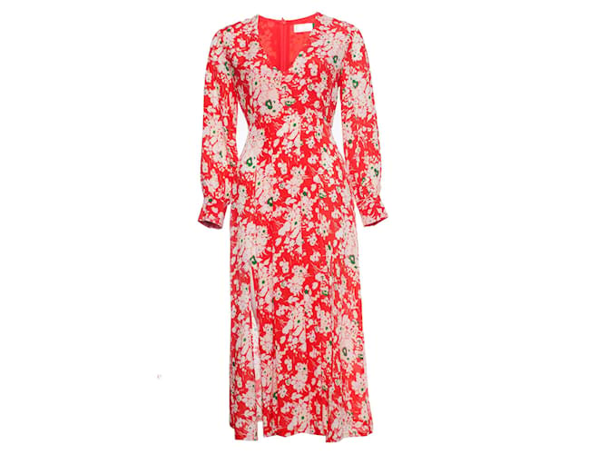 Autre Marque Rixo London, Maxi-Emma-Kleid mit rotem Blumenstrauß. Seide  ref.1002300