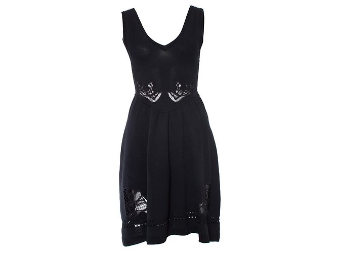 Sandro, vestido preto largo com bordado.