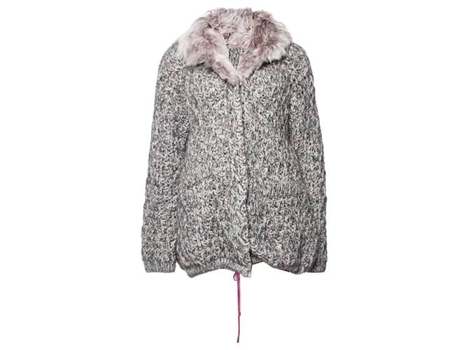 Ermanno Scervino Ermanno Scervin, Graue Strickjacke mit Pelzkragen. Wolle  ref.1002315