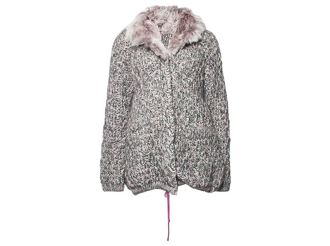 Ermanno Scervino Ermanno Scervin, Graue Strickjacke mit Pelzkragen.