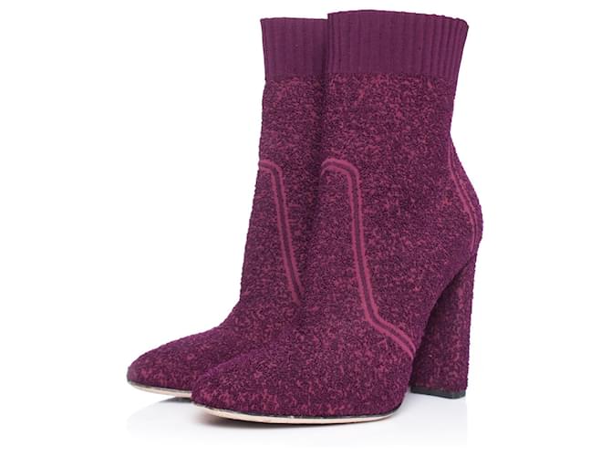 Gianvito Rossi, Bottines Fiona en maille bouclée Polyester Rouge  ref.1002322