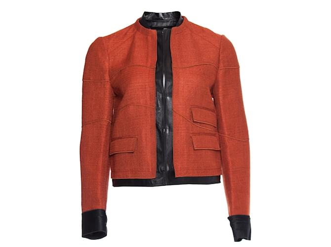 Proenza Schouler, Leather trimmed tweed jacket. Orange Velvet Viscose  ref.1002331