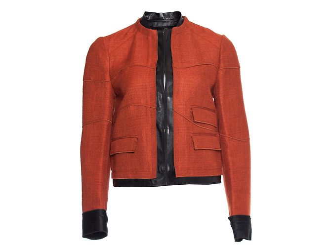 Proenza Schouler Proenza Schuler, Tweedjacke mit Lederbesatz. Orange