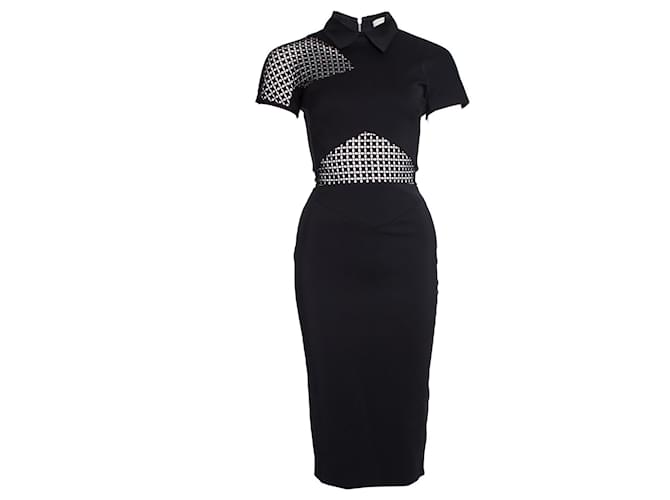 VICTORIA BECKHAM, Black graphic lace fitted dress Cotton  ref.1002332