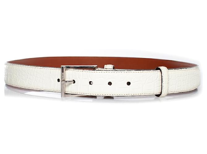 Santoni, Alligator leather belt in white  ref.1002347