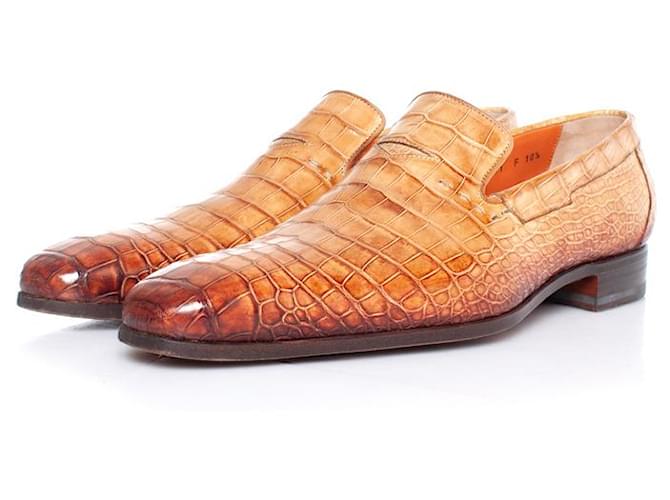 Santoni, alligator leather loafers Brown  ref.1002350