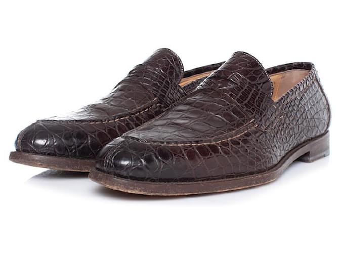 Santoni, Braune Penny-Loafer aus Alligatorleder  ref.1002351