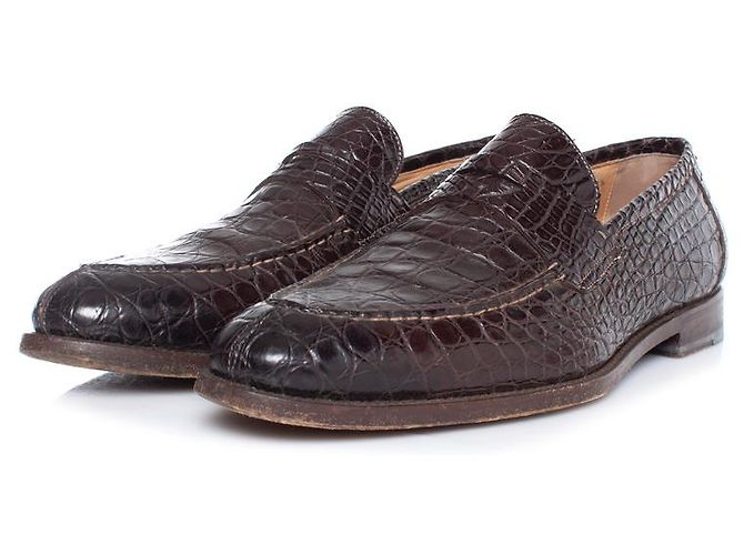 Santoni, mocassins de couro de jacaré marrom