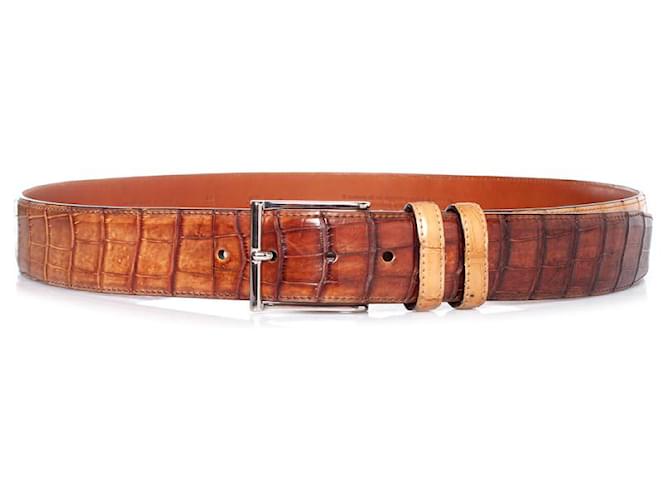 Santoni, cinturón de piel de aligátor en color marrón claro degradado Castaño Cuero  ref.1002352