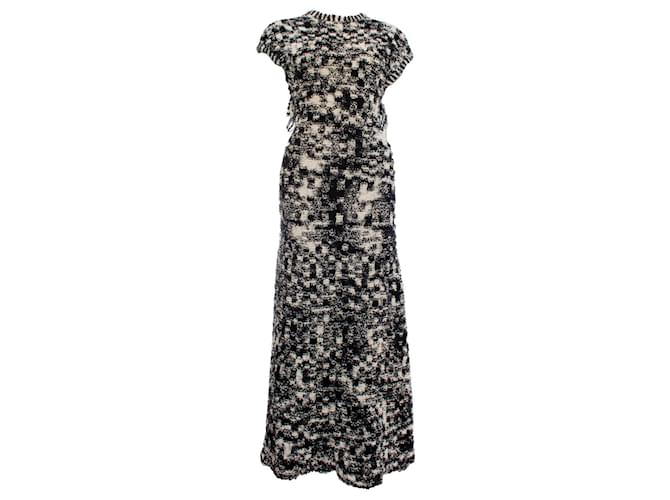 Chanel, Vestido maxi em malha boucle preto e branco Lã  ref.1002355
