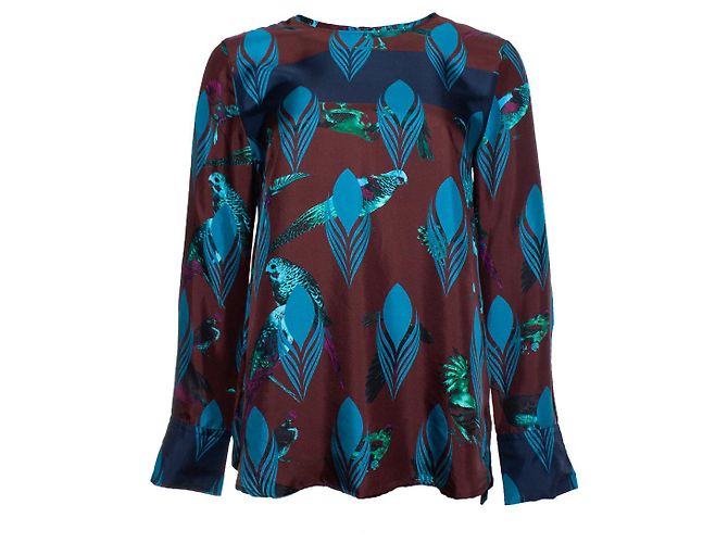 Autre Marque oheh, blusa in seta con stampa di uccelli e piume Multicolore