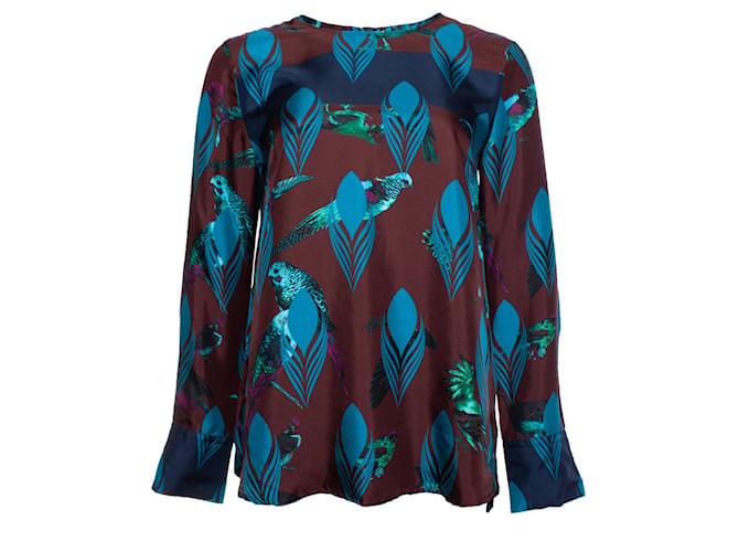 Autre Marque Odeeh, blusa de seda con estampado de pájaros y plumas Multicolor  ref.1002356