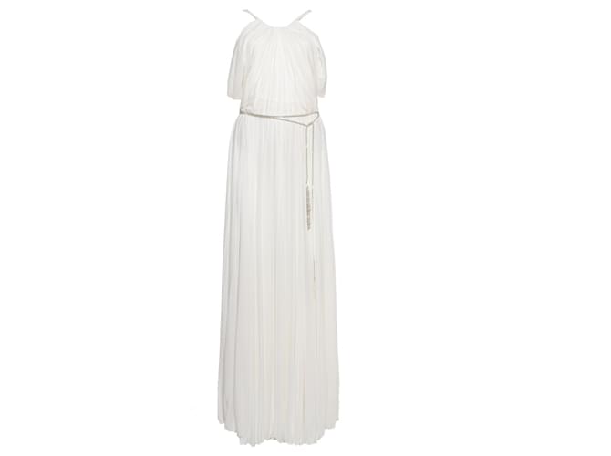 Ralph Lauren, vestido maxi drapeado com cinto de pérolas Branco  ref.1002357