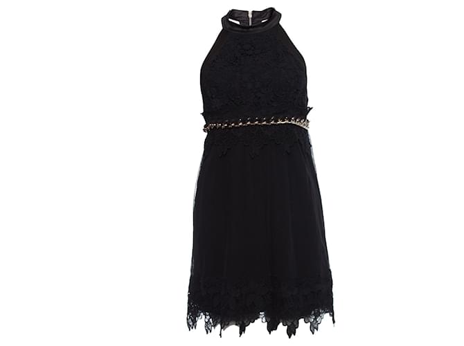 Elisabetta Franchi, Black lace dress with tulle Cotton  ref.1002365