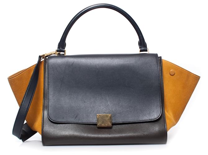 Céline Celine, Tricolor Trapeze bag Blue Multiple colors Yellow Suede Leather  ref.1002373