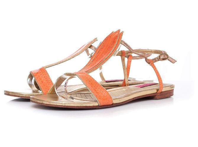 Autre Marque Primavera, Sandali in pelle di serpente oro e arancione. Multicolore