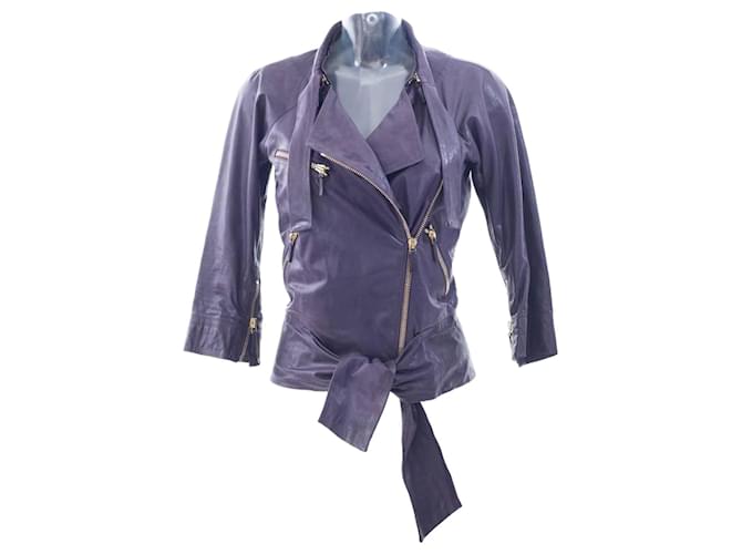 Gucci, Chaqueta motera de cuero violeta. Púrpura  ref.1002410