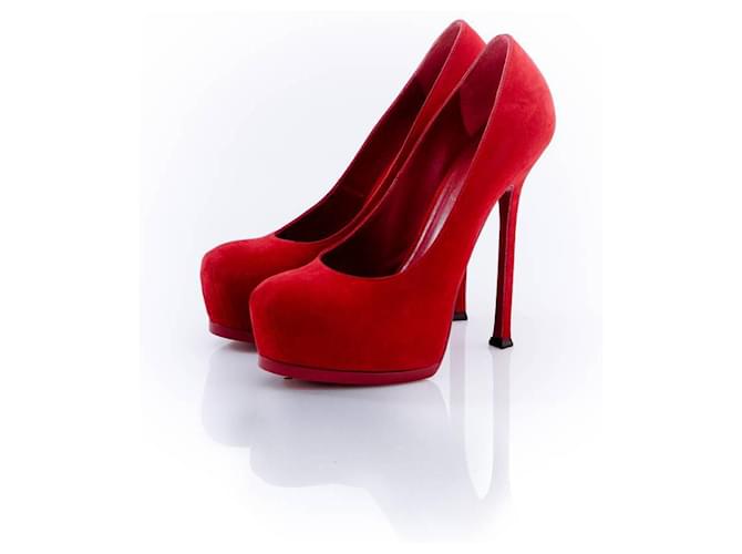 YVES SAINT LAURENT, zapatos de tacón con plataforma Tribtoo rojos. Roja Suecia  ref.1002416