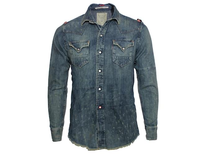 Autre Marque Italien américain, chemise en jean bleue avec boutons pression. Coton  ref.1002420