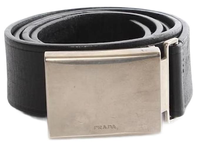 Prada, Black leather belt with silver buckle.  ref.1002435