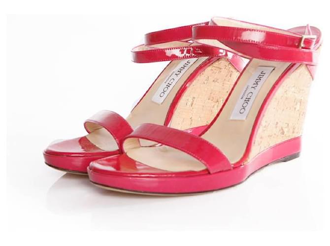 Jimmy Choo, fuchsia sandal with cork wedge. Pink Patent leather  ref.1002451