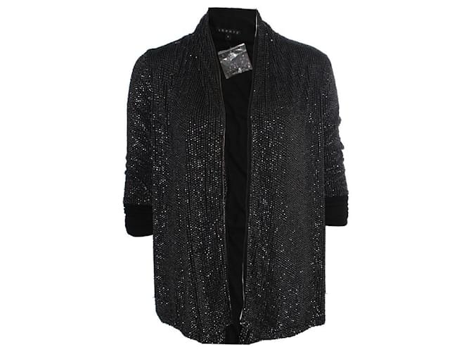 THEORY, black jacket with silver sequins. Silvery Silk Cotton  ref.1002459