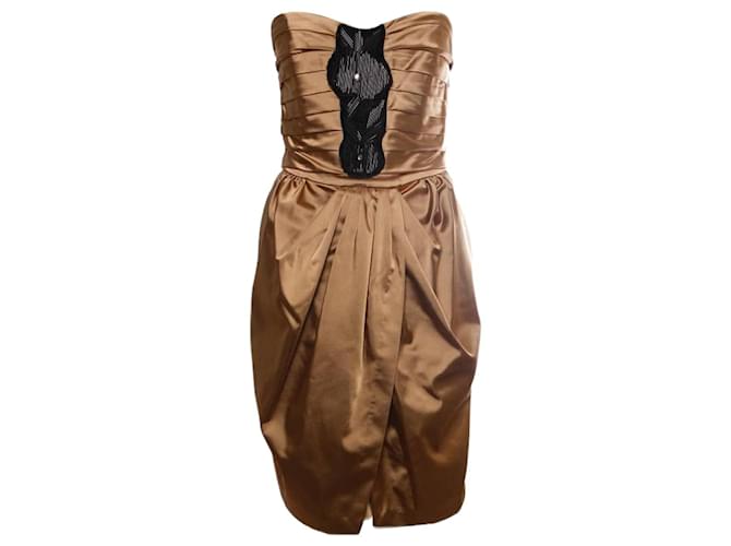 Autre Marque Compagnia Italiani, braun/goldfarbenes Kleid in Größe 38/M mit schwarzem Ornament. Golden  ref.1002466