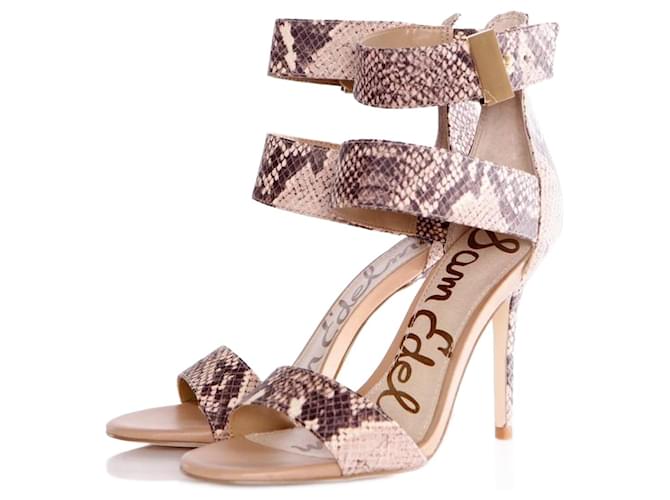 Sam Edelman, Taupe colored gladiator sandal in python print leather in size 37. Brown  ref.1002468