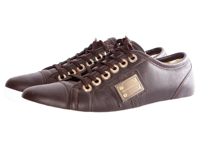 Dolce & Gabbana Dolce & Gabanna, BROWN LEATHER SNEAKERS.  ref.1002482