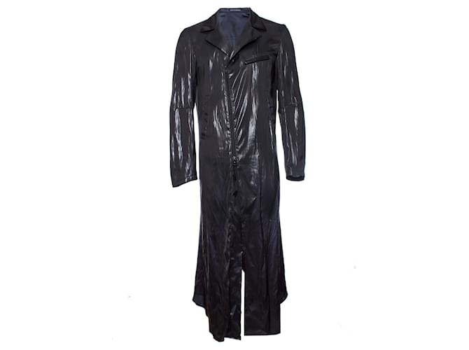 Yohji Yamamoto, Glänzende lange Jacke. Grau Polyester  ref.1002484